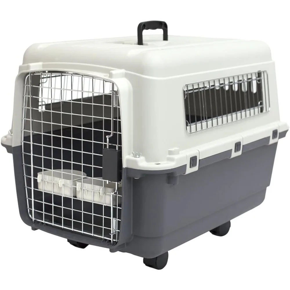 

SportPet Designs Plastic Kennels Rolling Plastic Wire Door Travel Dog Crate - Medium, Gray