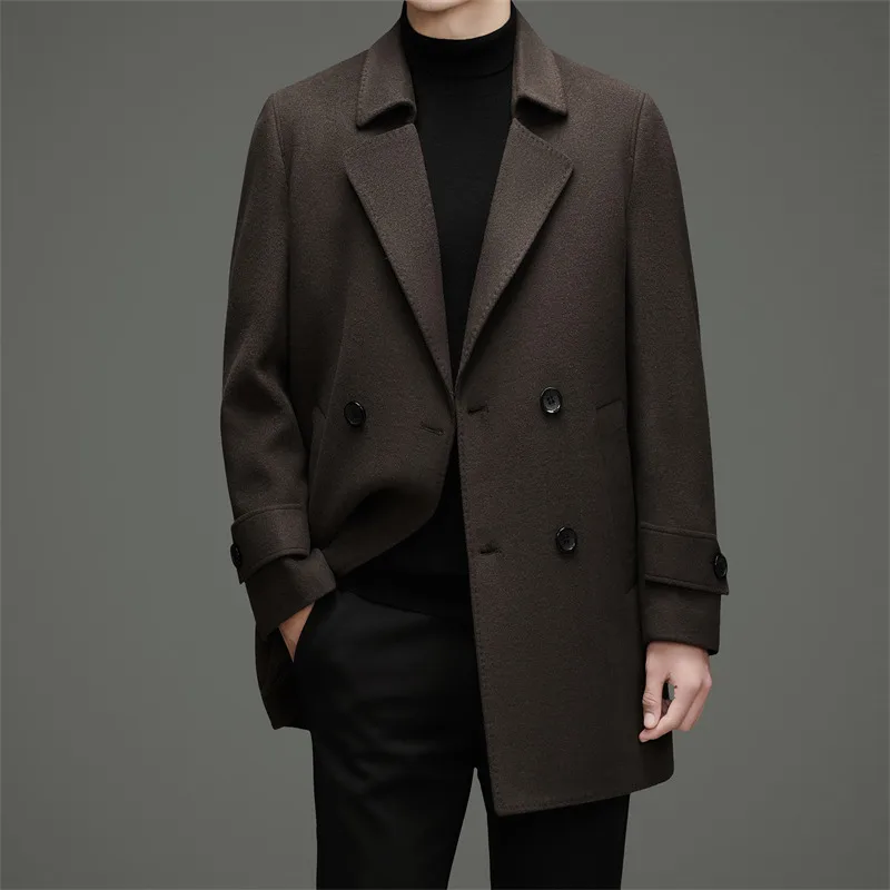 

Effortless Men Double-faced Wool Overcoat Soft Warm Essential Coat Down Vest Linning Attire Black Coffee Topcoat Old Money Look