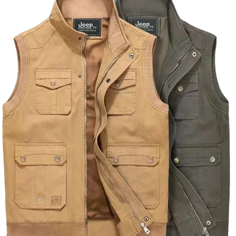 2024 Autumn winter Mens Vests Tactical Jacket Cotton Vest Male Waistcoat Coat Plus Big Size tool clothing bullet proof vest