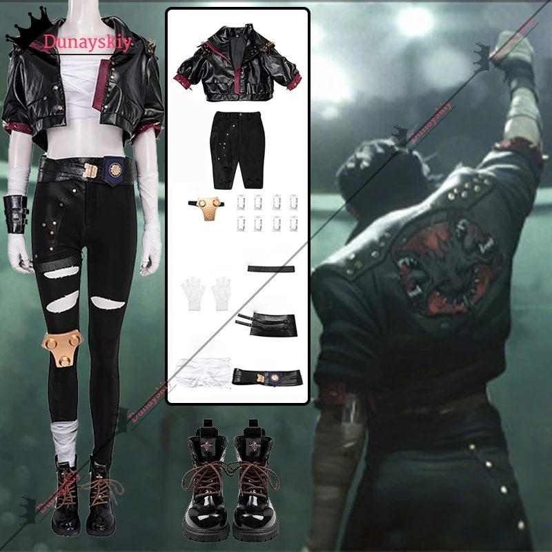 Vi Acrane Cosplay LOL Costume Leather Battle Suit Game Arcane Vi Roleplay Outfit 2024Halloween Carnival Suit Custom Made Costume