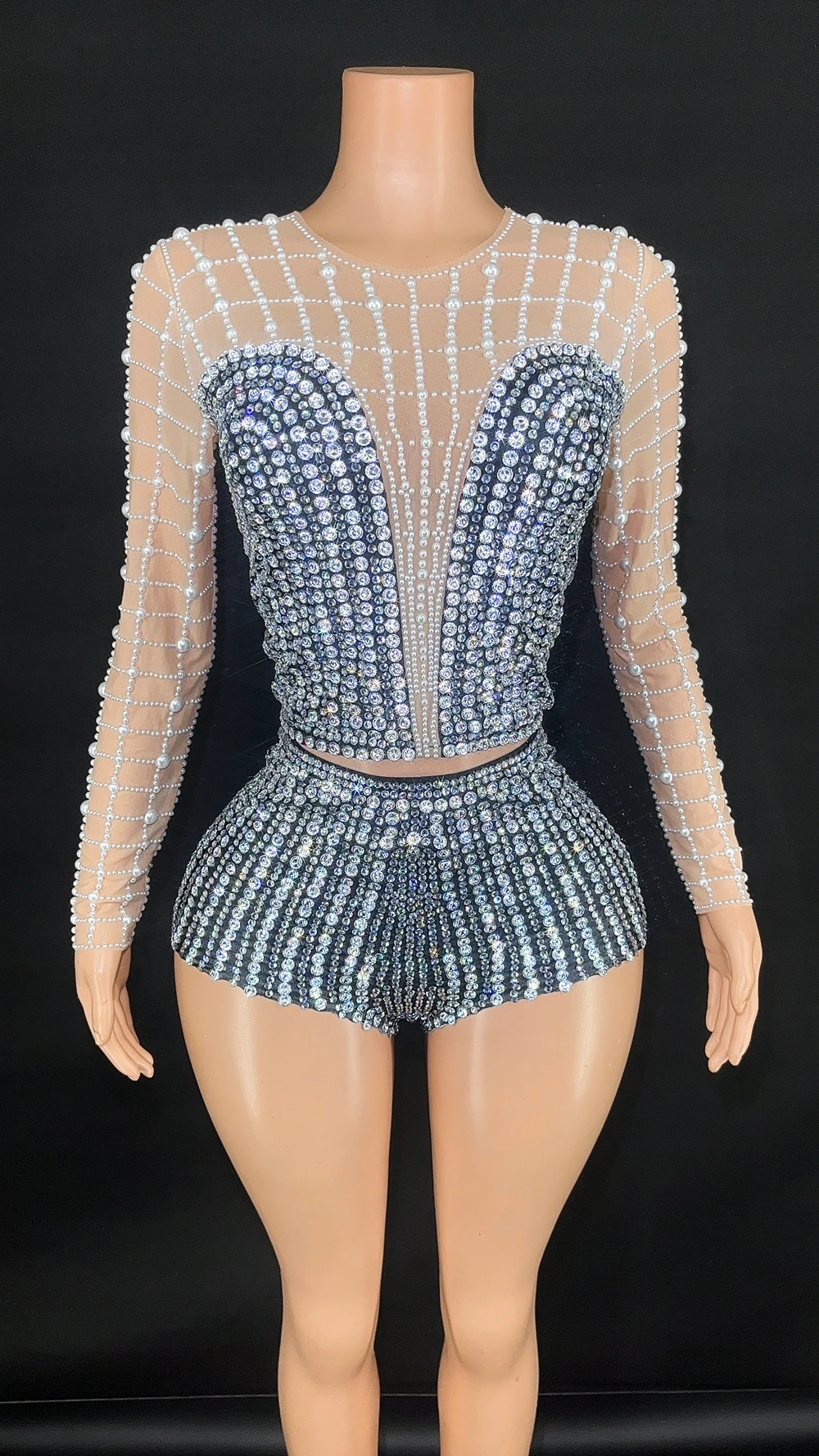 nyoor Two-Piece Rhinestone Pearl Set Black-S 8