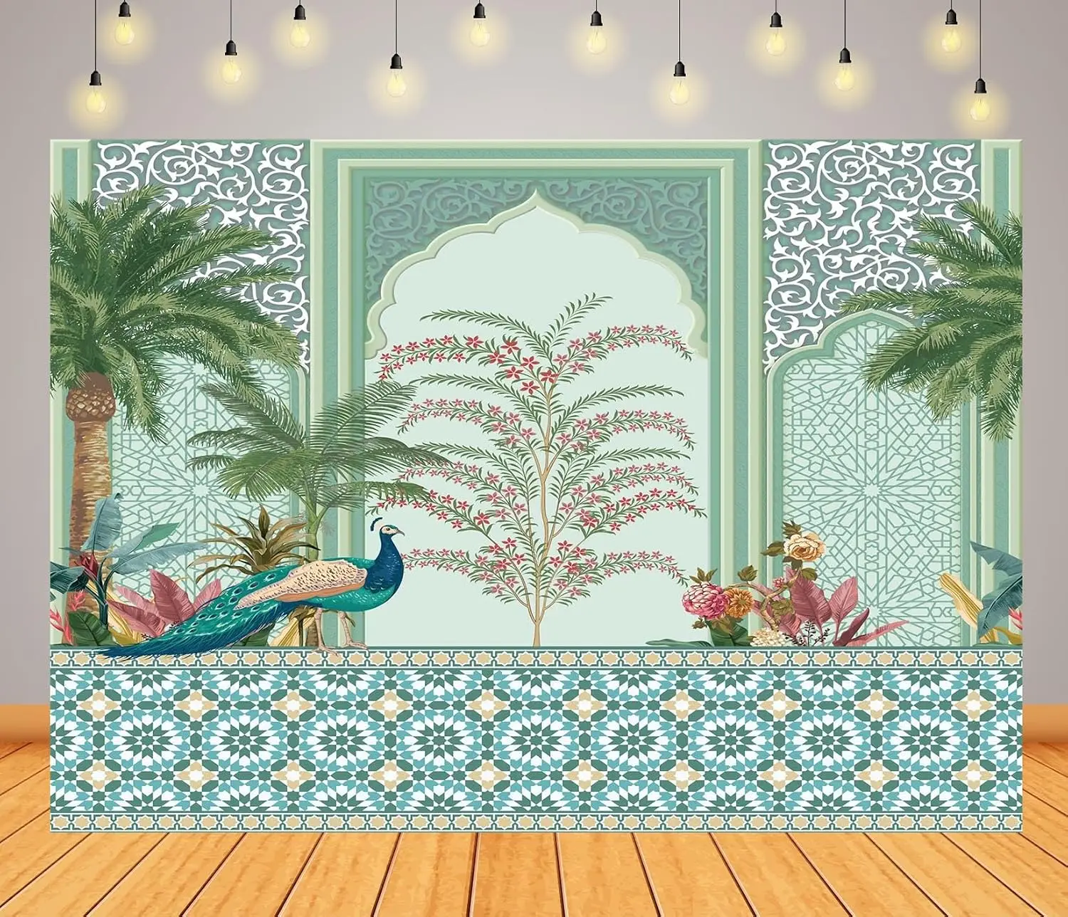 Traditional Moroccan photography backdrop Garden Peacock Tree Plant Botanical photo Background for Party Decorations Wedding