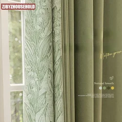 Cortinas de empalme de chenilla de Matcha americana para sala de estar, dormitorio, nórdico, moderno, Simple, de lujo, engrosamiento personalizado, 90%