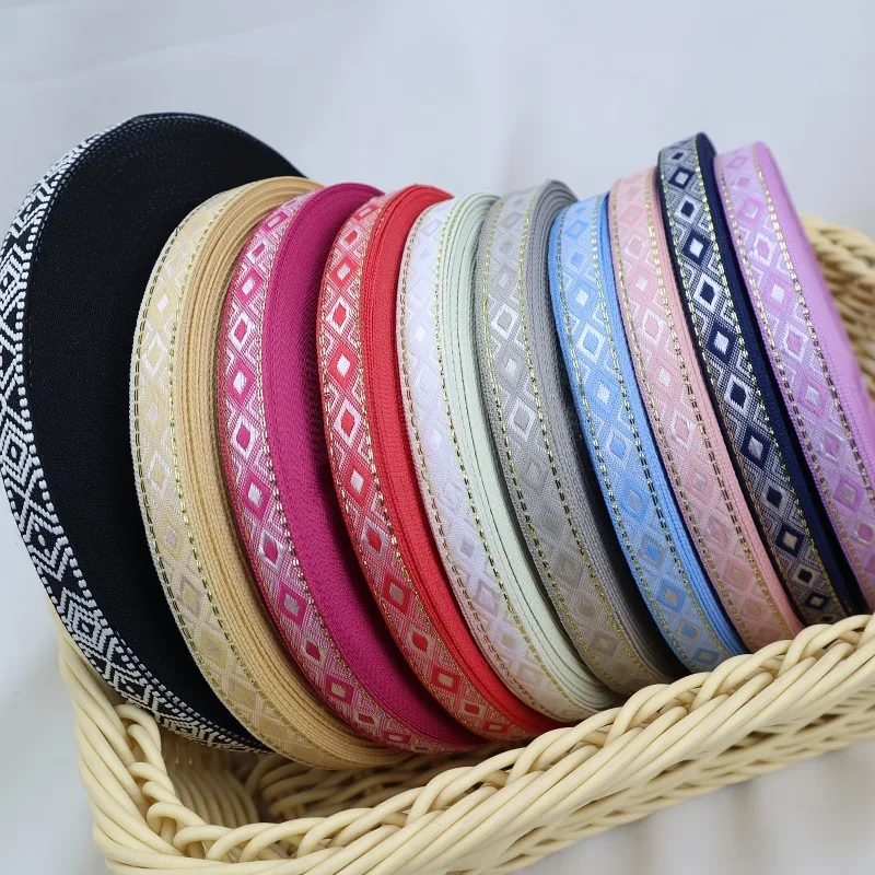 1pc Boho Jacquard Ribbon 50 Yards Diamond Ribbon Embroidery Jacquard Trim for Sewing Handmade Bag Clothing Decoration Lace