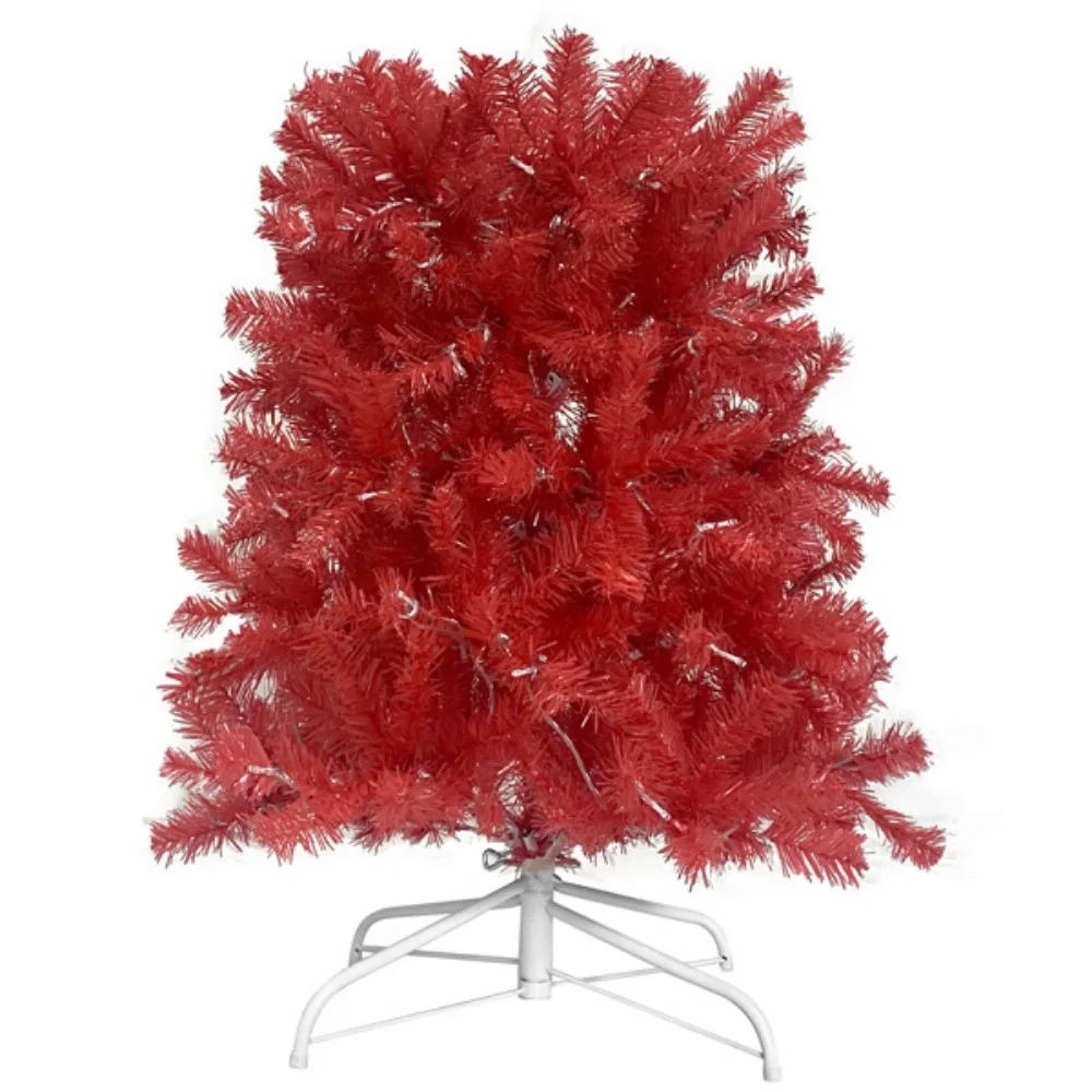 

6 Foot Artificial Fir Curved Top Christmas Tree, Christmas Tree Bendable Santa Hat Style, 1250 Lush Branch Tips, 300 LED Lights