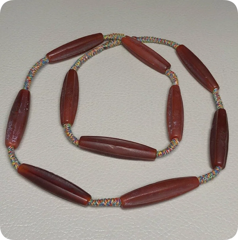 Tibetan Natural Red Old Agate Dzi Silkworm Beads Necklace K0928