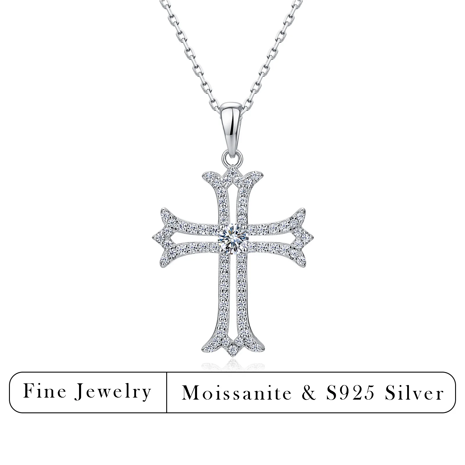 

0.6CTW Moissanite Cross Pendant Necklace 925 Sterling Silver Hollow Sparkling Necklace for Women Daily Wear
