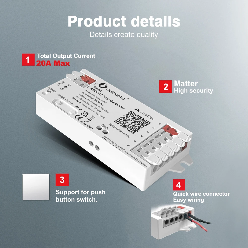 Matter WIFI RGBCCT Controller Smart LED Strip DC 12V 24V Dimmer Work with Apple HomeKIT Amazon Alexa Google Siri Voice Control