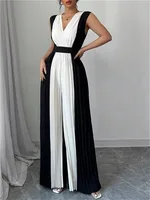 Modigirl Summer Elegant Party One Pieces Jumpsuit Woman 2026 Contrast Color Pleated Hight Wide Leg Pants Romper Jumpsuit Women - Image 5