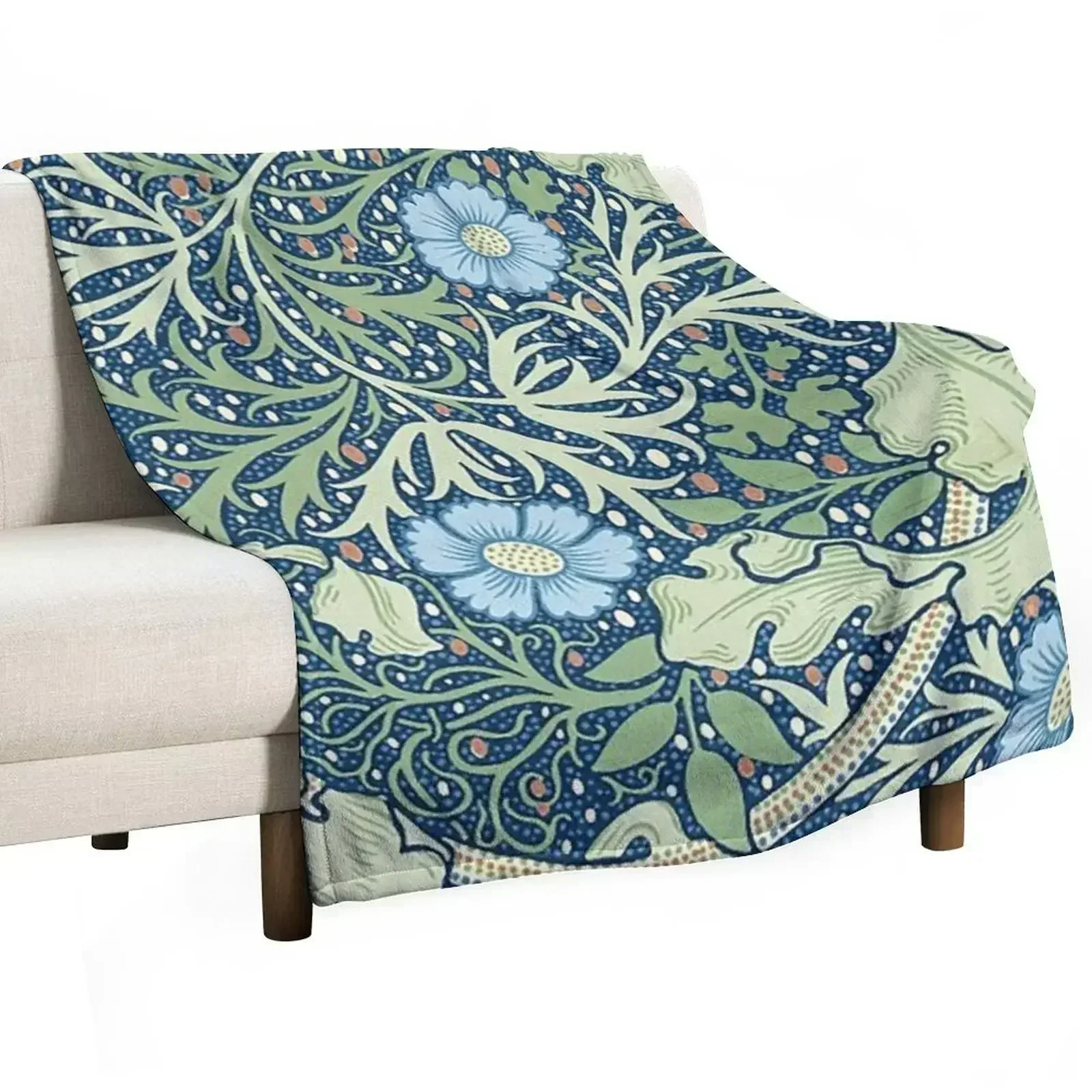 William Morris Seaweed pattern, Victorian ,Blue , Green, Floral , Leaves, Art Nouveau, vintage, wallpaper, Morris, Throw Blanket