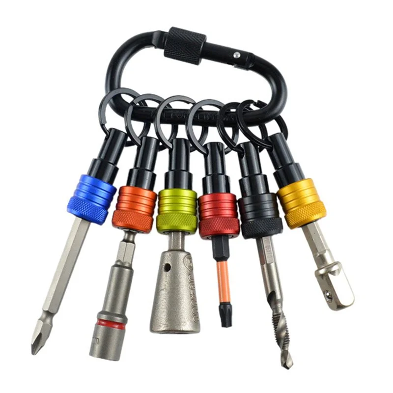 سلسلة مفاتيح حامل A55F-Bit 6 قطع -1/4 بوصة حامل لقمة عرقوب سداسية - لمفك الجوز ومفك البراغي ولقم الثقب، تتضمن حلقة تسلق المفاتيح #2