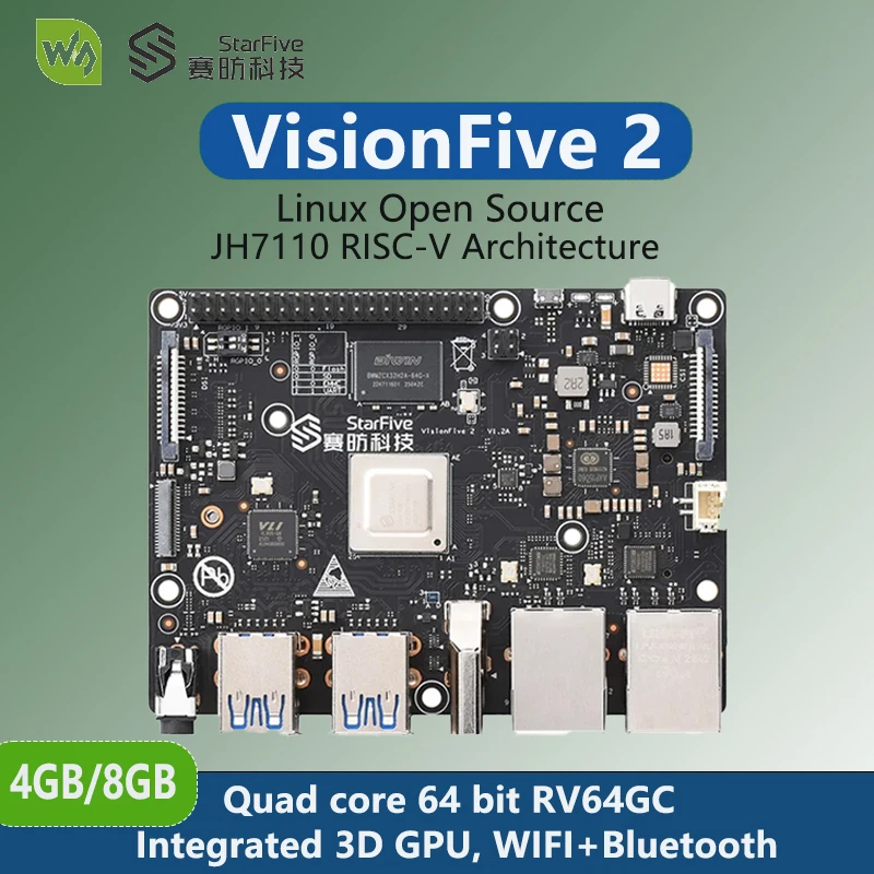 

New VisionFive 2 JH7110 RISC-V AI Board 4GB/8GB StarFive Integrated 3D GPU Quad-core Linux Open Source single Board
