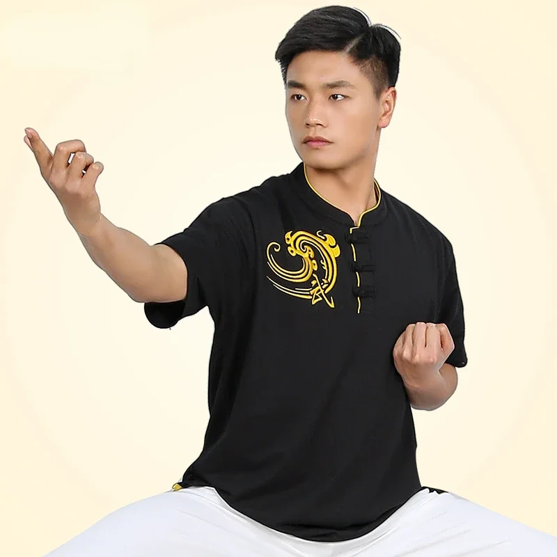 Martial Arts T-shirt Short-sleeved Clothing Kung Fu Shirt Classic Uniform Kung Fu Men's Shirt Summer Embroidery Top