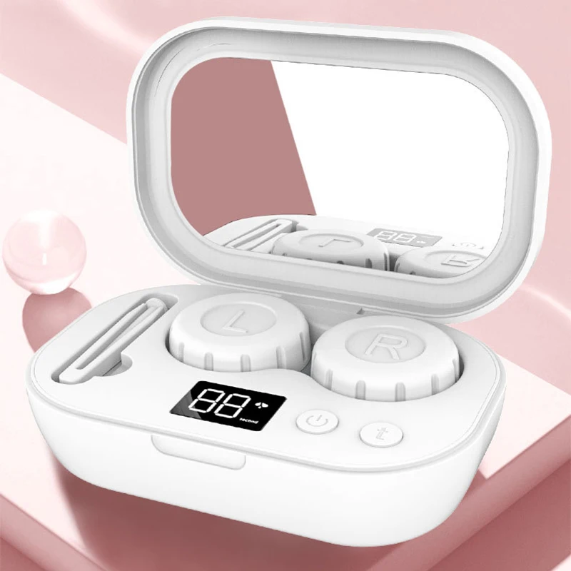 Contato lente mais limpo led display de cristal líquido cor portátil contato caixa limpeza elétrica ultra sônica