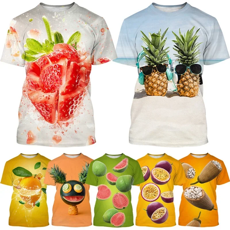 New Fun Fruit 3d Printing Men's Women's Children's Casual T-shirt Watermelon Strawberry Summer Sports Breathable Top