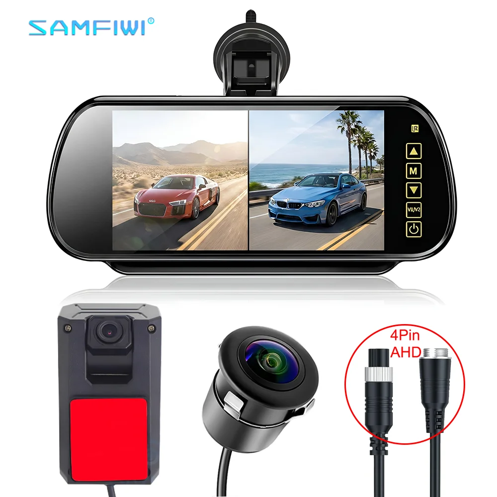 7 inch 2 Split Screen Rearview Interior Mirror Monitor DVR 1080P AHD Backup Camera Waterproof Night Vision for Car SUV Truck RV