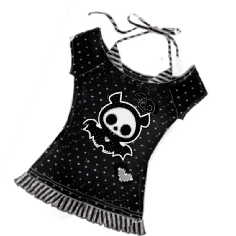 Harajuku المرأة Kawaii وهمية اثنين تي شيرت اليابانية الرجعية ثقافة فرعية البولكا نقطة التي شيرت شعبية Y2k الكرتون طباعة تيز الإناث بلايز