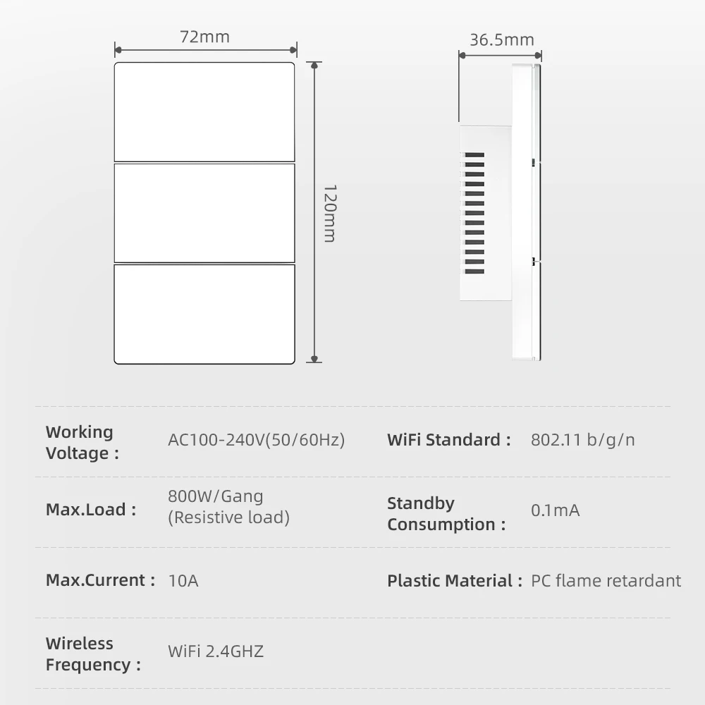 AVATTO Tuya WiFi US Smart Light Switch 1/2/3/4Gang Button Switch With Ambient Light APP Control Works With Alexa Google Home