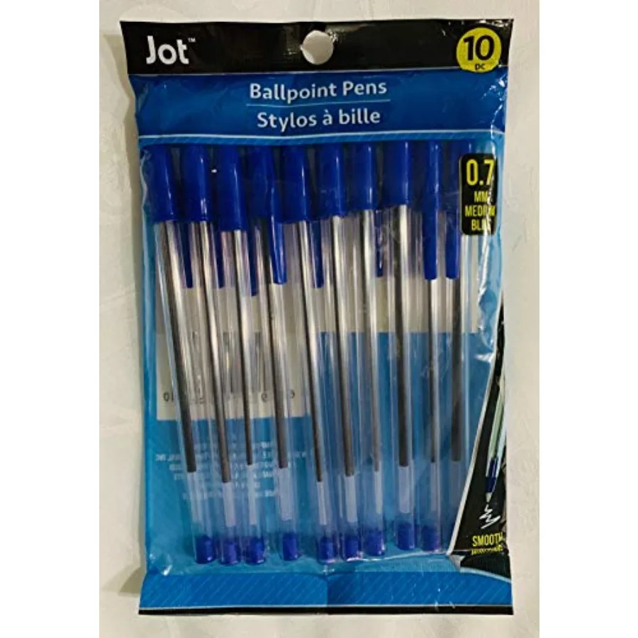 

Clear Ball-point Pens with Blue Ink 10-ct. Pack for Office School Use Transparent Body Blue Ink Reliable Writing Smooth Flow Du