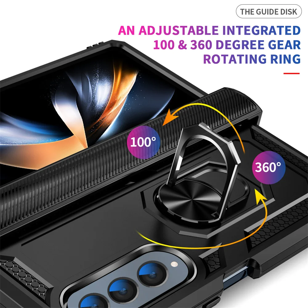 Military Grade Protection Metal Ring Grip Case for Galaxy Z Fold 4 Shockproof Heavy Duty Defender Rugged Folding Phone Case