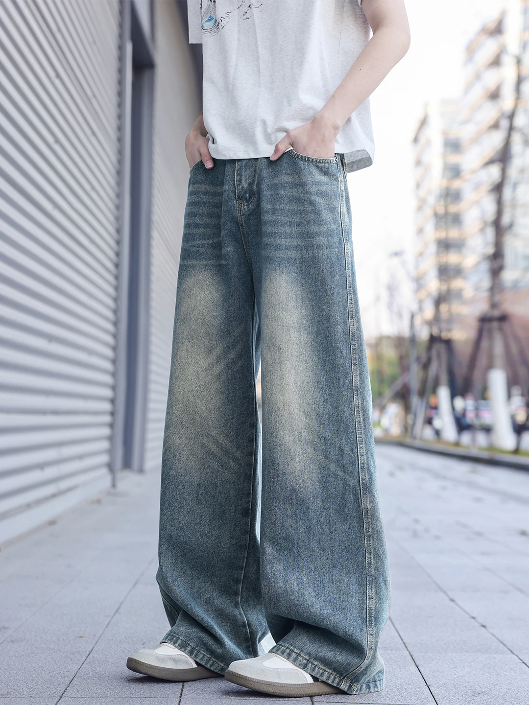 

American Retro Cleanfit Wide Leg Jeans Men's Loose Straight Casual Pants Spring Fashion Brand Washed Long Trousers
