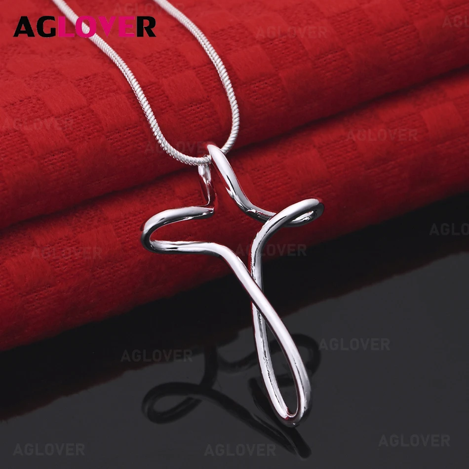 

AGLOVER 925 Sterling Silver Twisted Cross Silver Pendant Necklace Cute Women Unique Accessories Party Jewelry