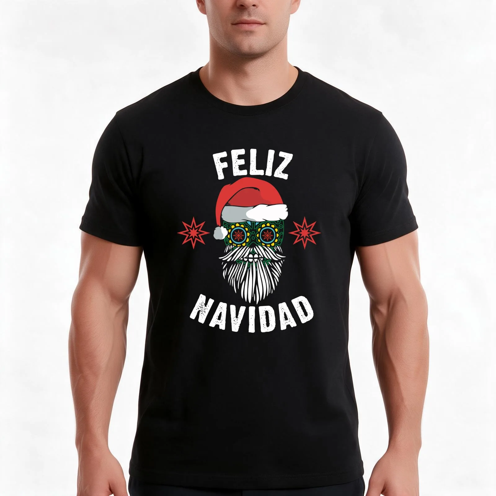 Mexican Christmas Sugar Skull Feliz Navidad Spanish speaking Xmas gifts T-Shirt, Summer Casual Cotton Tee, Vintage Graphic Print
