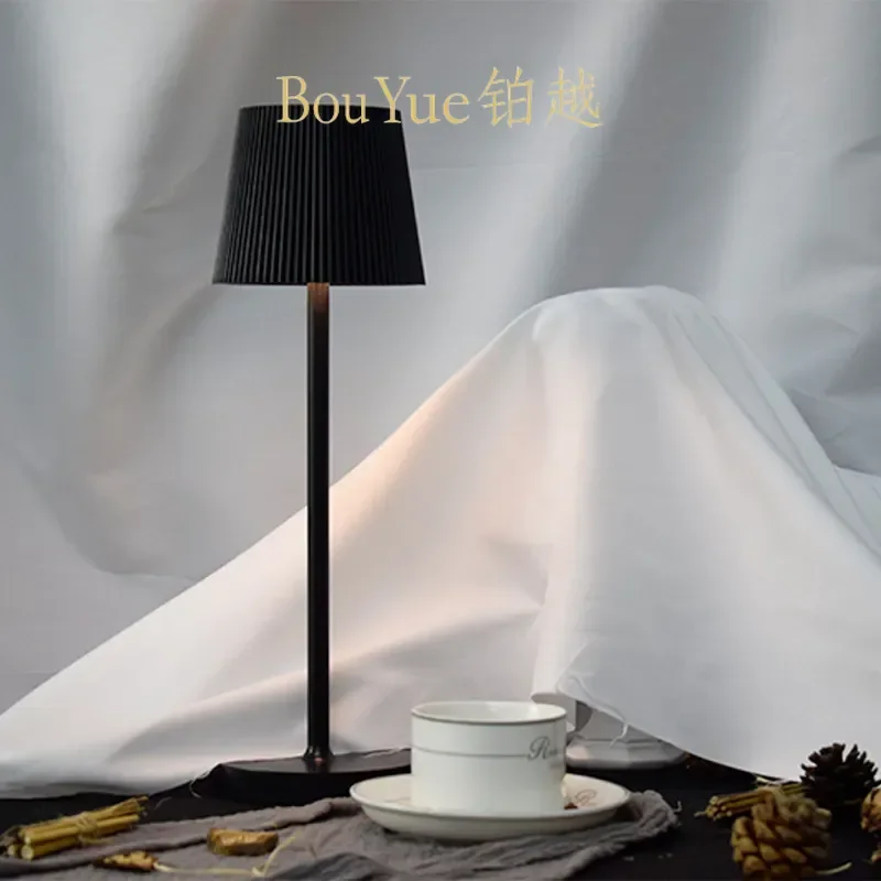 Nordic Pleated Table Lamp Rechargeable High Foot Night Light Simple Luxury Retro Bedside Decor European American Style Small