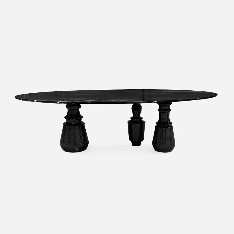 

Oval black marble dining table