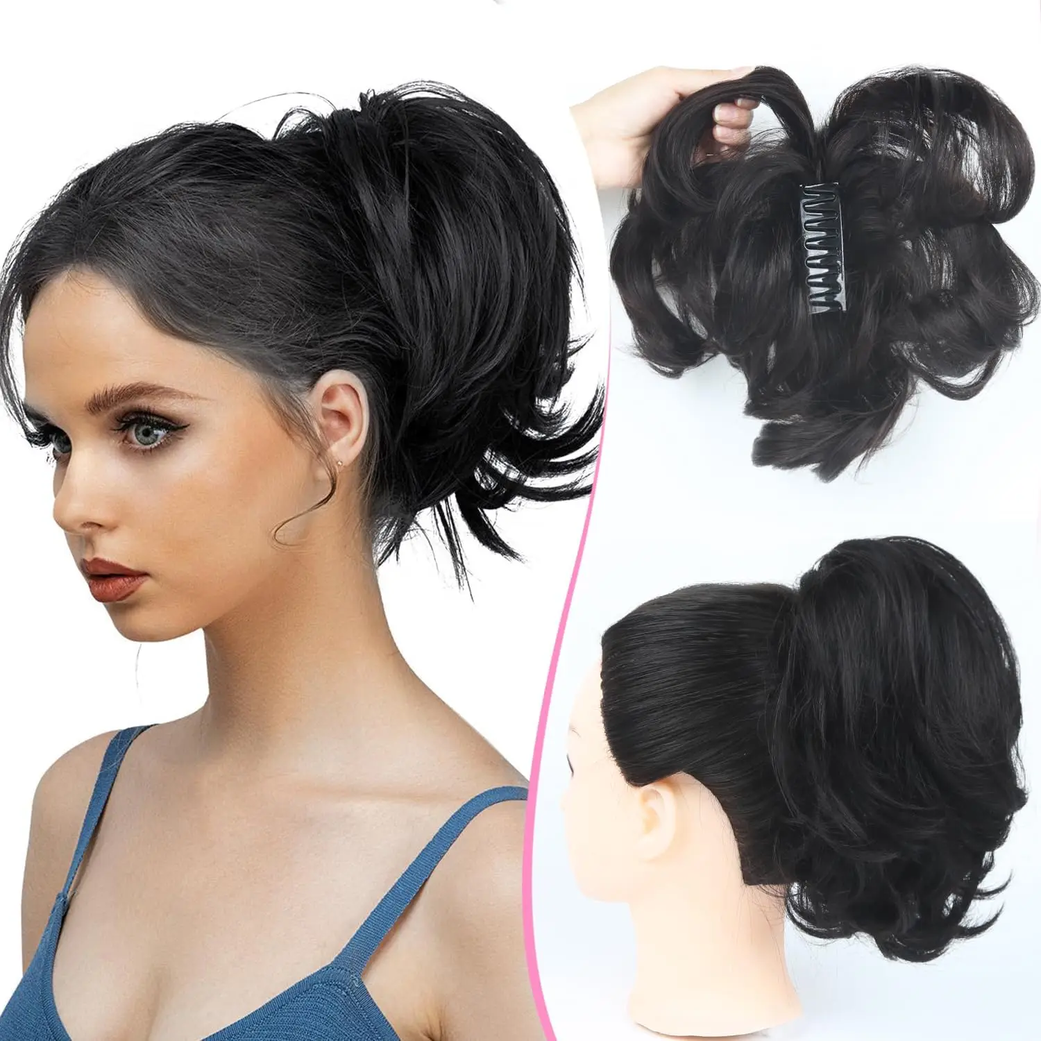 

Заколка-краб с коротким накладным хвостом из натуральных волос с гибкими металлическими элементами для создания причесок своими руками, прямой накладной пучок для женщин