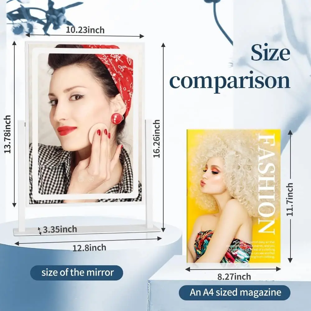 White 13.78 x 10.23 LED Lighted Vanity Mirror with 10X Magnifier and Touch Control for Desk or Dressing Room