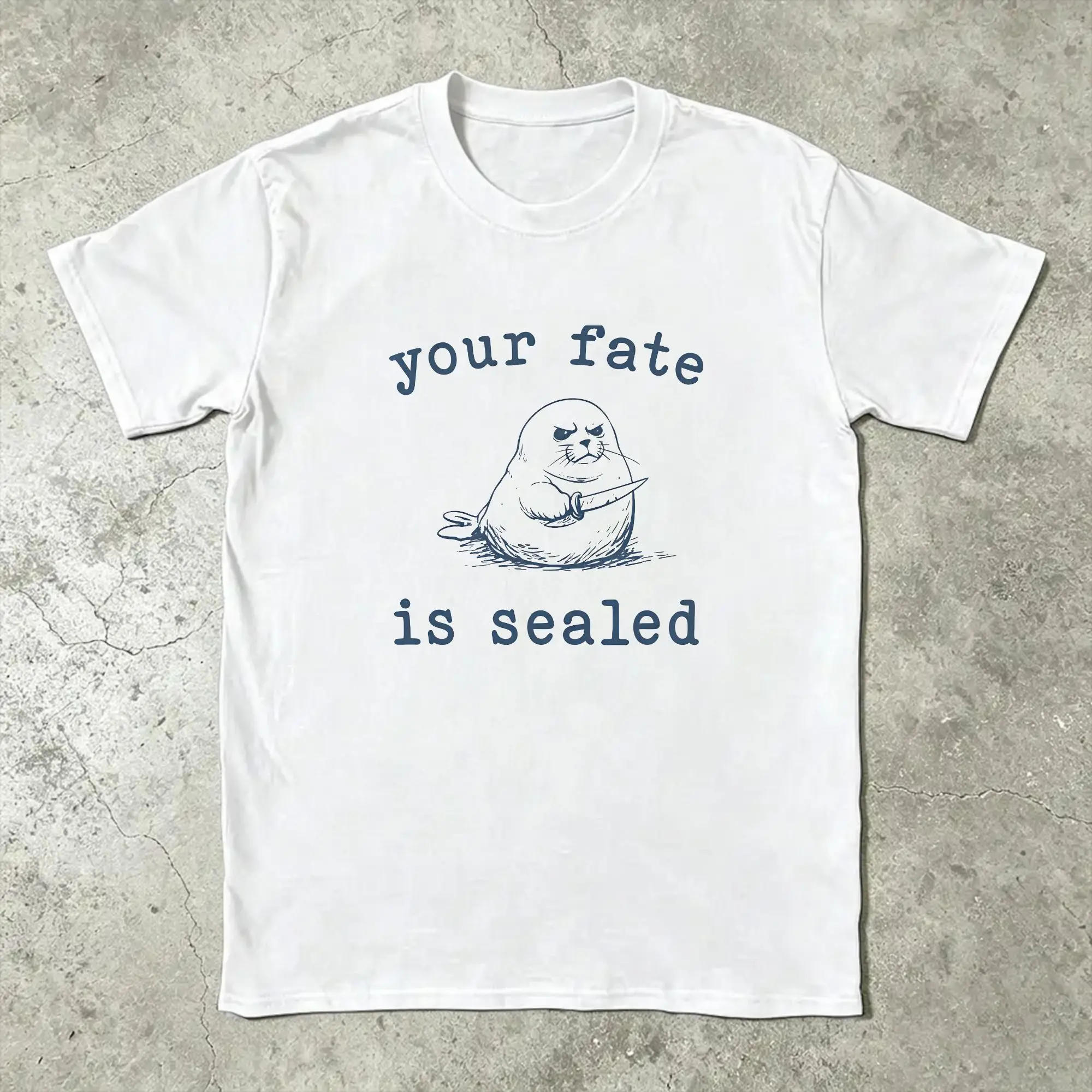 Your Fate Is Sealed Silly Seal T-Shirts for Men Animal Meme Novelty Cotton Tee Shirt Round Collar Short Sleeve Gift Idea Tops