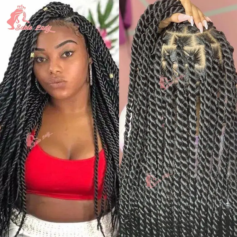 

Senegalese Twist Braided Wigs Synthetic Full Lace Front Braid Wigs For Black Women Pre Plucked Knotless Box Braids Faux Locs Wig