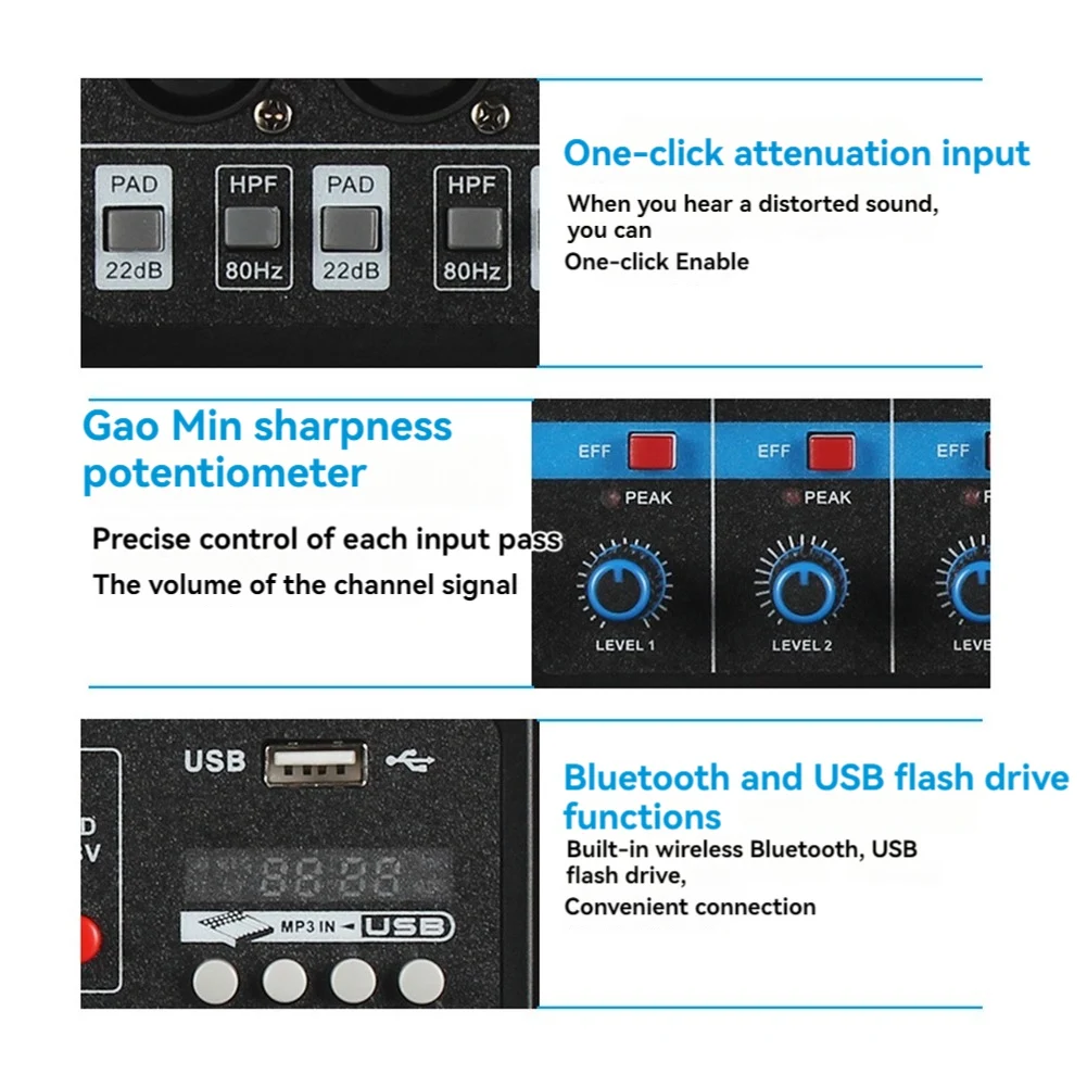A5 Live Sound Card Mixing Console Mixer For Live Streaming DJ Audio Equipment Professional Audio 5Channel Sound Mixer