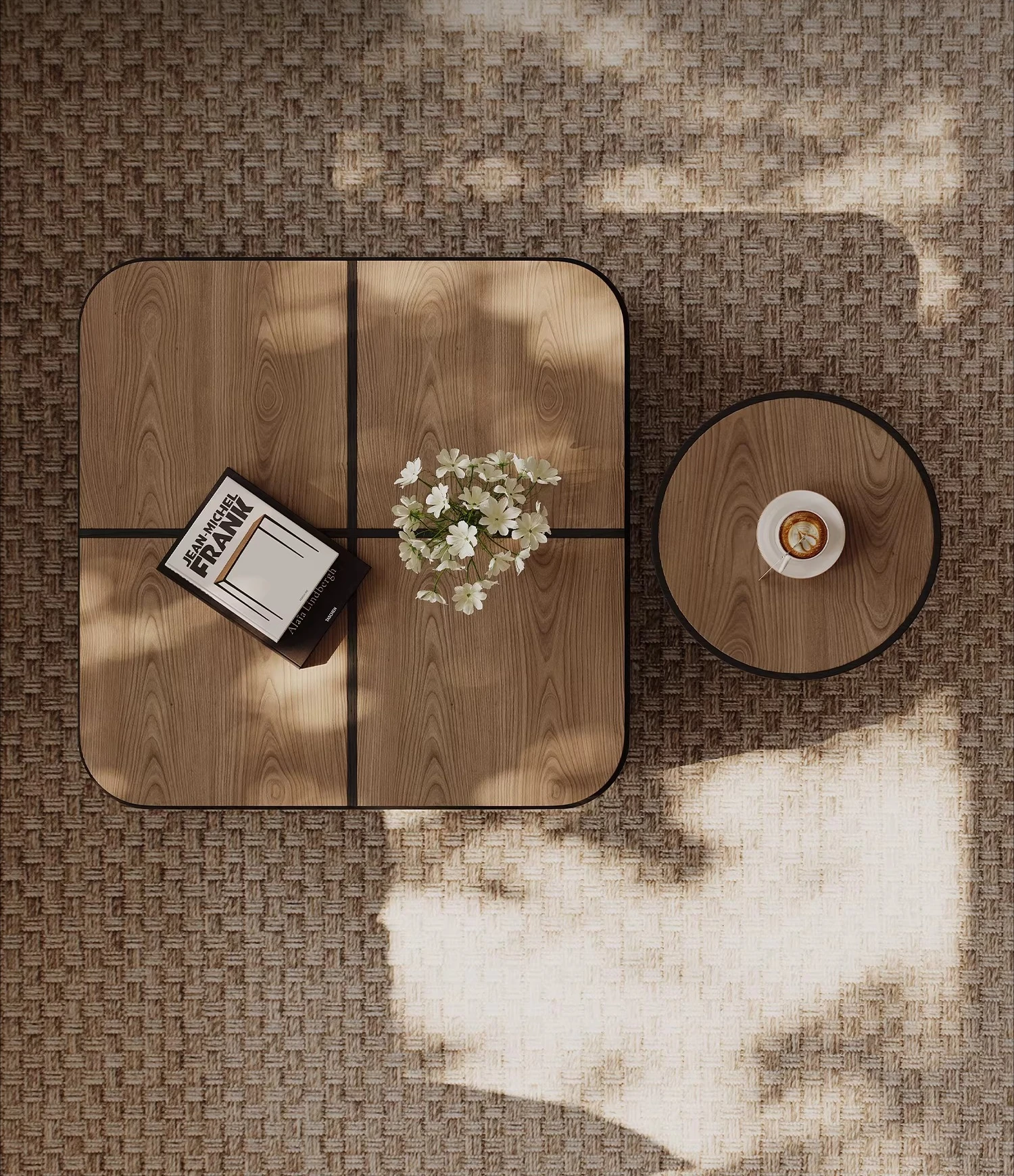 Medieval style square coffee table combination walnut leather living room home 2026 new designer wabi sandy wind advanced sense