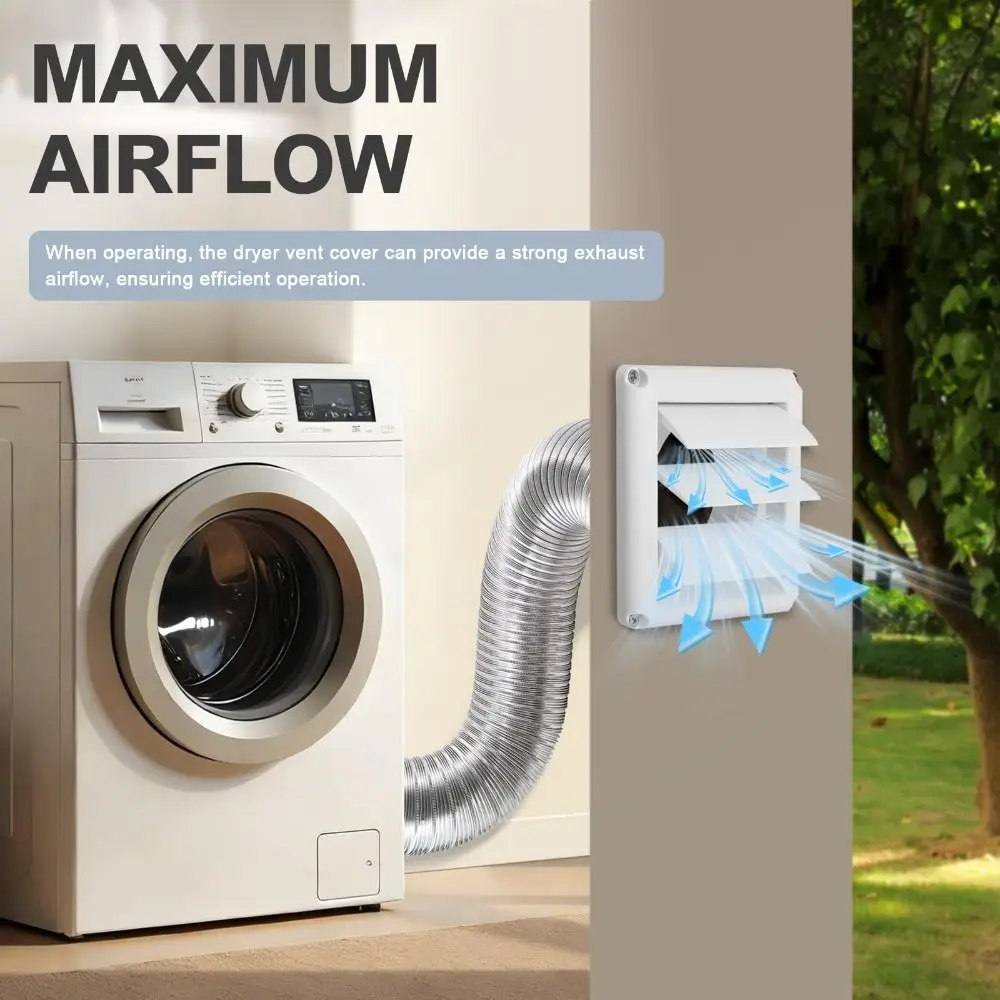 

Plastic Material Exhaust Vent Cover Weather Resistant White Color Ventilation Grill With Net 3 Flaps Dryer Outlet Cover