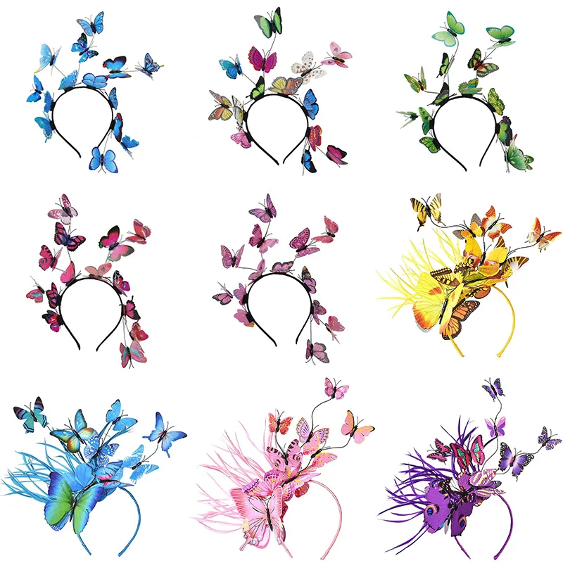 Women Girls Forest Fairy Butterfly Fascinator Headband Colorful Hairbands Simulation Butterflies Insect Wings Wild Hair Hoop