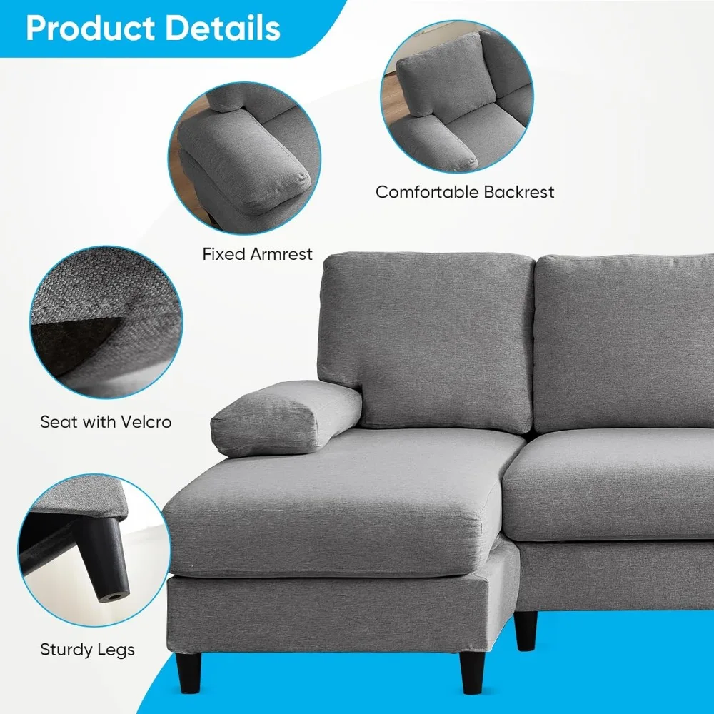 114 U-Shaped Living Room Sofa Set, Linen Fabric Oversized Sectional Soft Couch, 4 Seat Modern Couches with Removable Pill