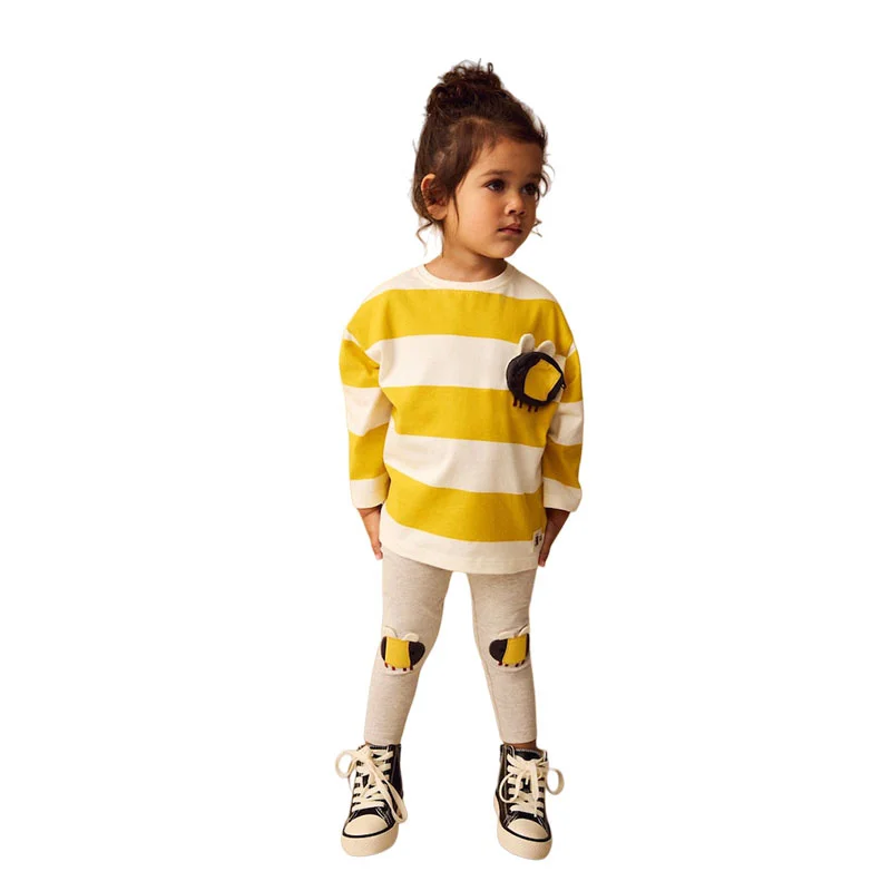 Bee Applique 2-7T Long Sleeve Girls Clothing Sets Kids Suits 2 Pcs  Tops + Leggings Baby Costume Autumn Spring Kids Outfits