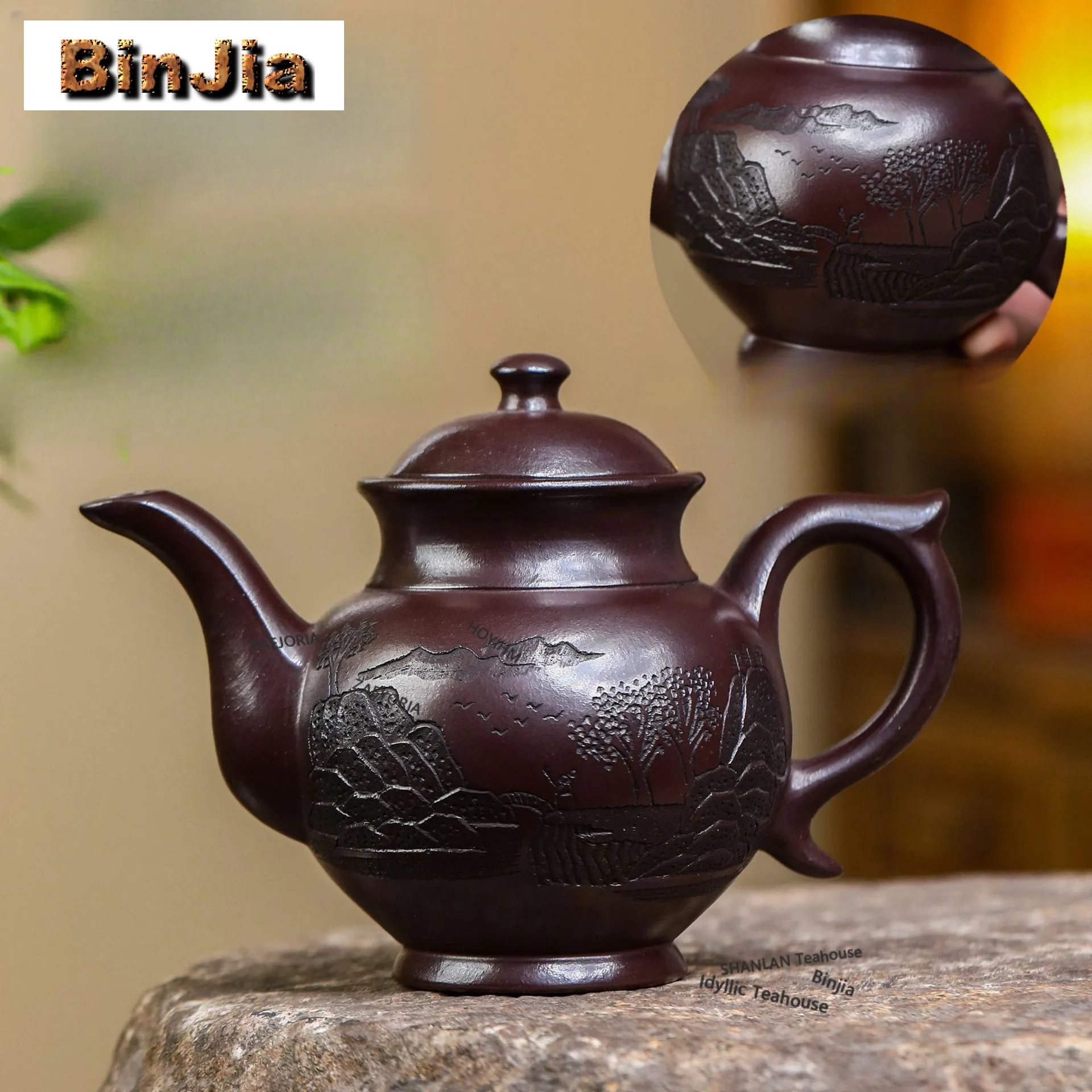 460ml Exquisite Yixing Purple Clay Teapots Handmade Palace Lantern Pot Raw Ore Hundred-eyed Purple Mud Kettle Zisha Tea Set Gift