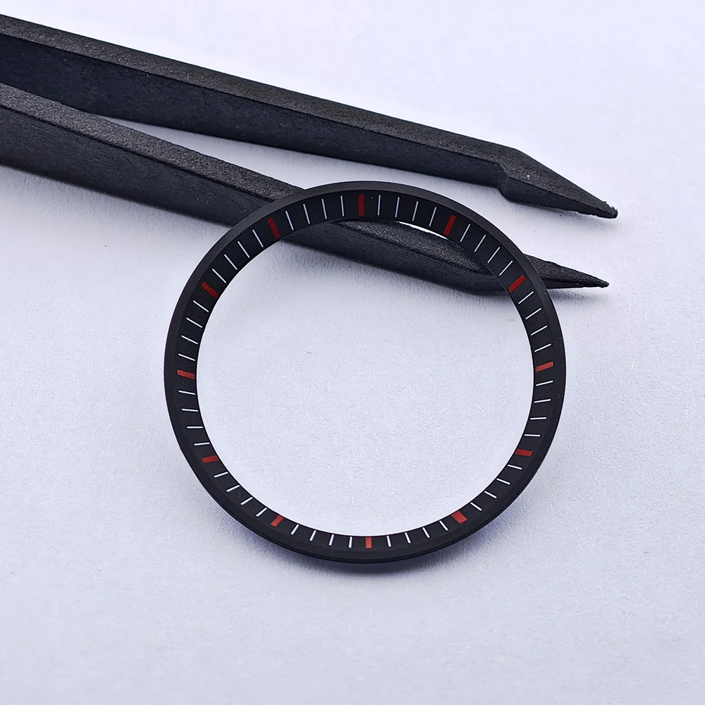 Size 32.3*27.5mm Watch Chapter Ring Fit SRPE Case Replace Hard plastic inner ring Black background and white stripe chapter ring