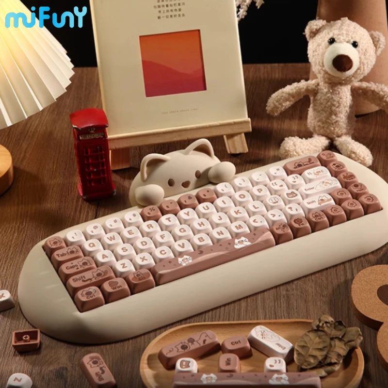 MiFuny C68 Cat Silicone Bluetooth Mechanical Keyboard Wireless Tri Mode Hot Swap RGB Backlight Office Work Gaming Keyboards Gift