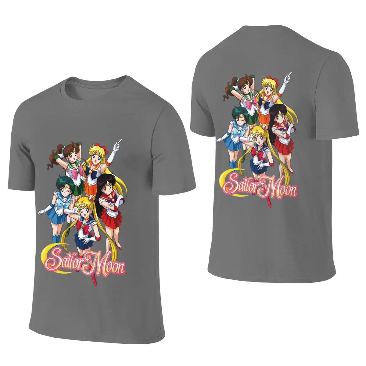 Sailor Moon And Guardians Anime Group Art American Style Reversible T-shirt Minimalist Artistic Print Does Not Fade Cotton Tee