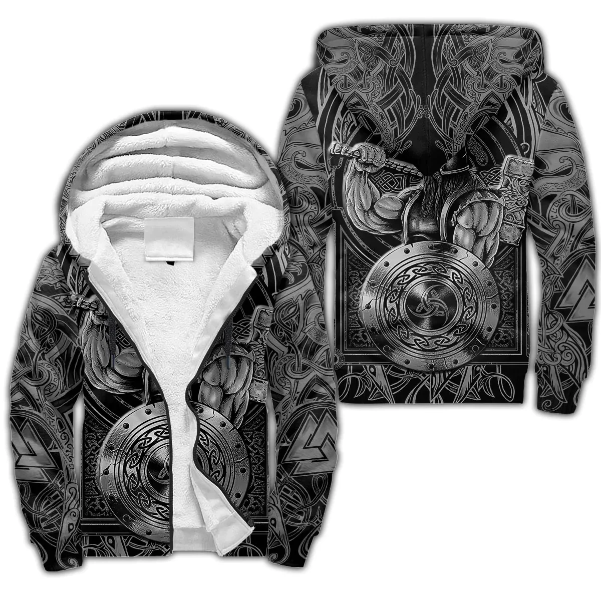 Odin Raven Fenrir Wolf Tattoo 3D Printed Mens Winter Thicker Zip Hoodie Unisex Casual Hooded Tracksuit Warm Fleece Jacket KD18