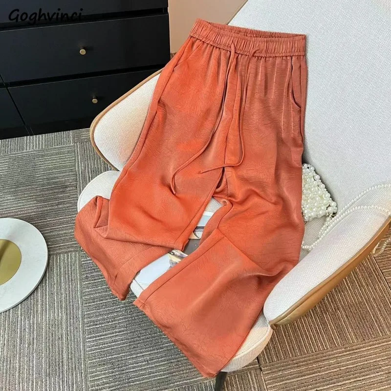 

Pants Women Satin Jacquard Straight Cozy Korean Fashion Solid Simple Spring Autumn Trousers Classic Popular Leisure Female Chic