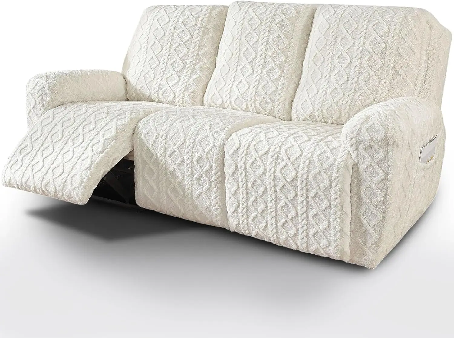 

8 Pieces Geometric Jacquard Plush Recliner Sofa Covers Soft Fuzzy Fluffy 3 Seats Couch Cover Anti-Slip Sofa Slipcover Fur