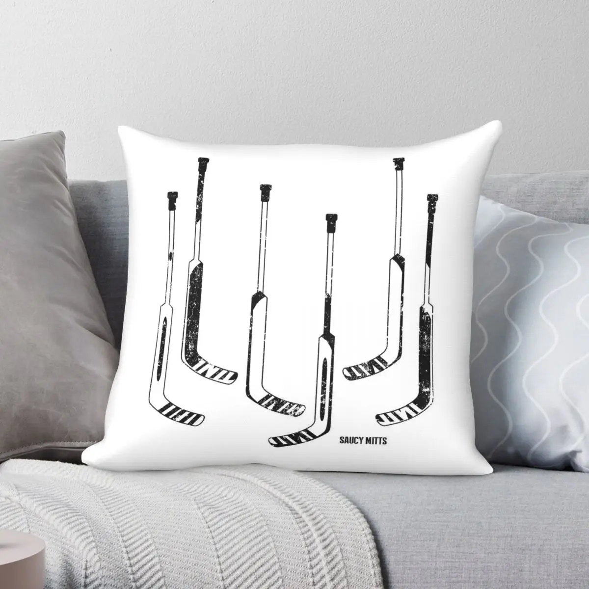 Goalie Hockey Sticks Black Square Pillowcase Polyester Linen Velvet Pattern Zip Decorative Sofa Cushion Cover 45x45