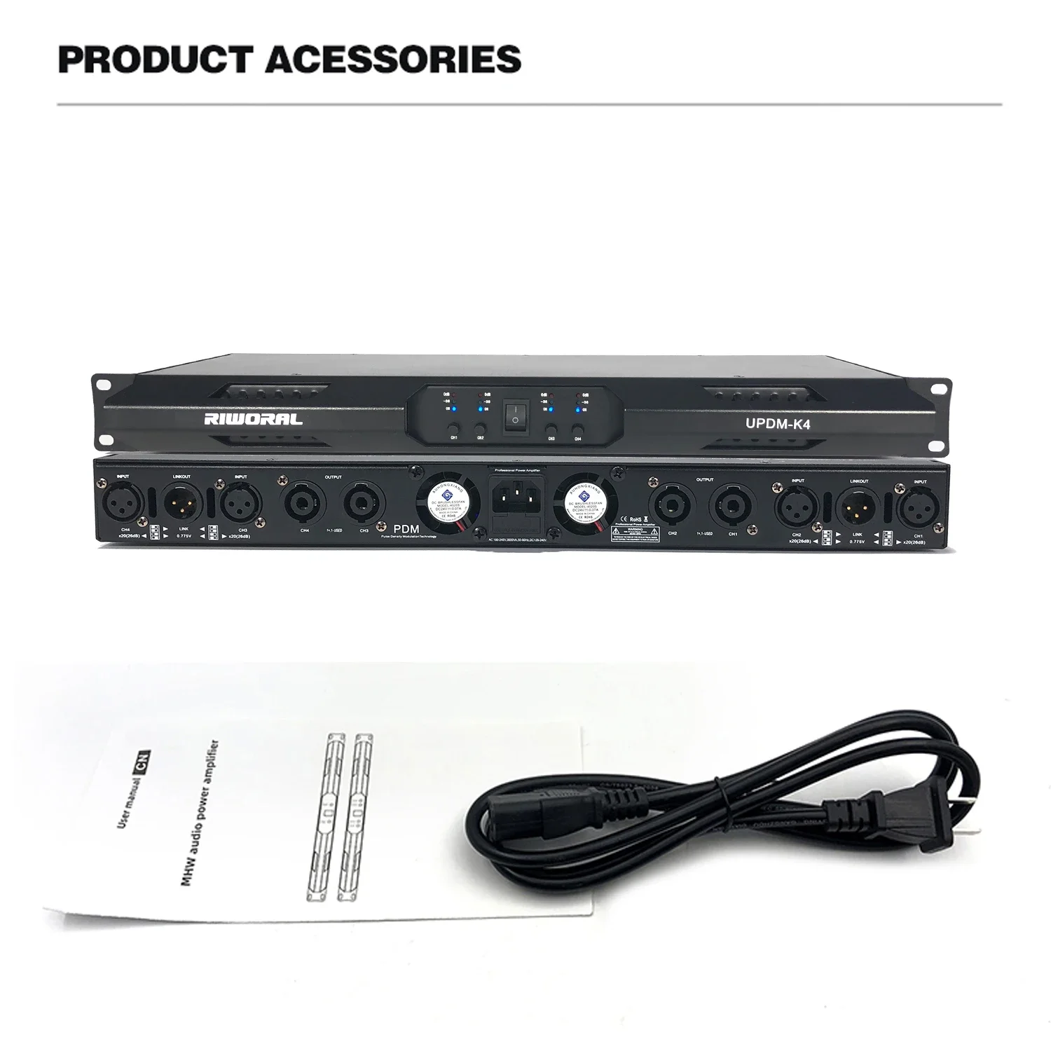 K4 Amplificador de Potência Digital Profissional, 4 Canais, 2000WX4, Tecnologia UPDM, 1U Rack Mount, mais recente geração