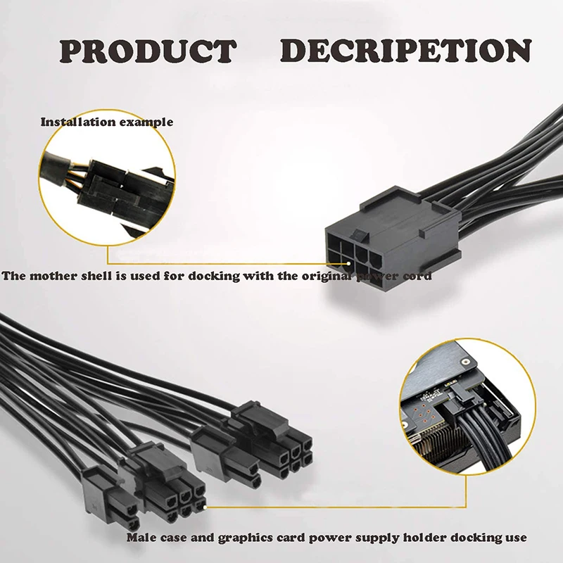 8 Pin PCI-E To 2 PCI-E 8 Pin (6+ 2)Pin Power Cable,Splitter PCI Express Graphics Card Connector PC Power Cable