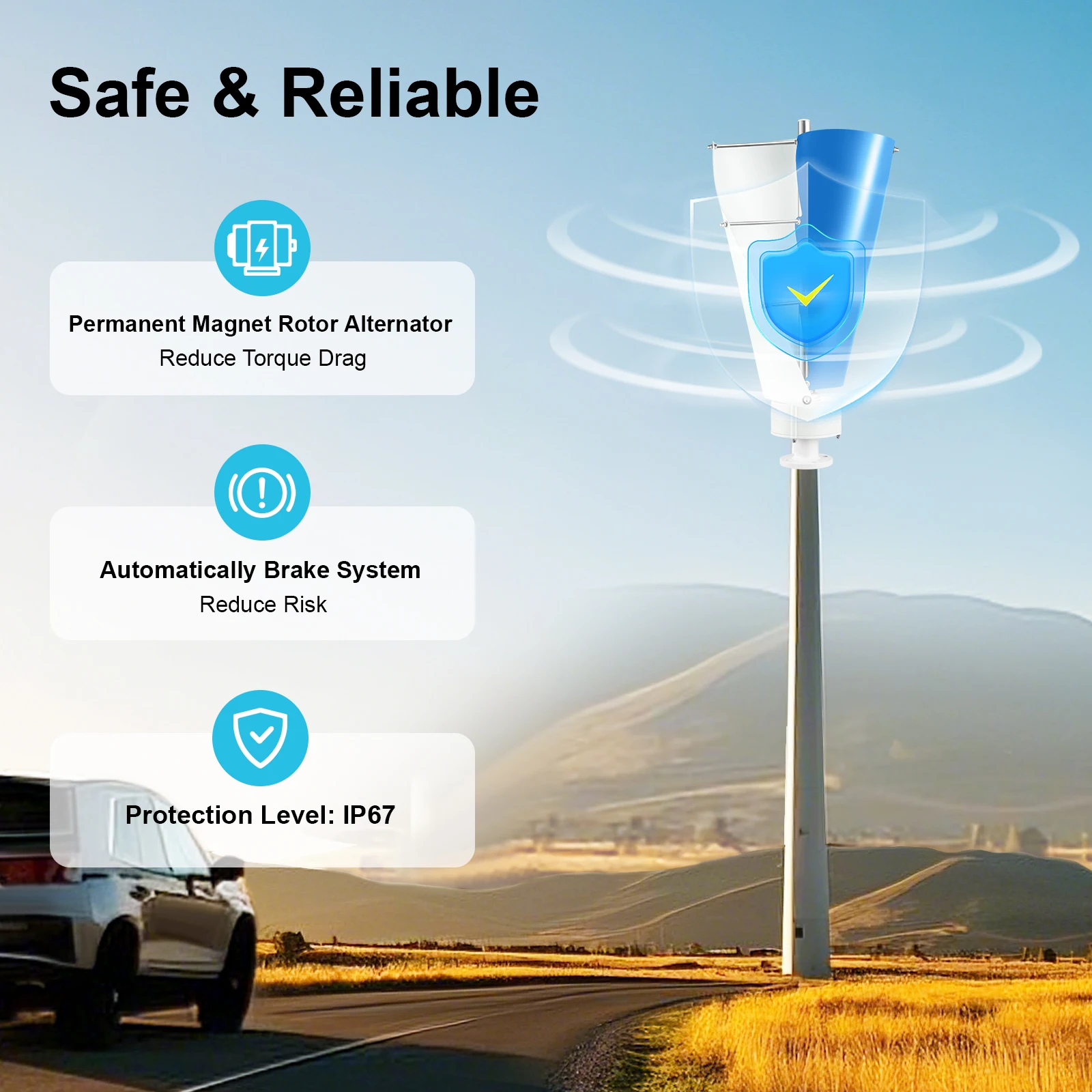 100W Horizontal Wind Turbine Generator, 2 Blades Small Household Wind Turbine, Adjustable Pole Marine Wind Generator For Home, Business, Industrial Energy